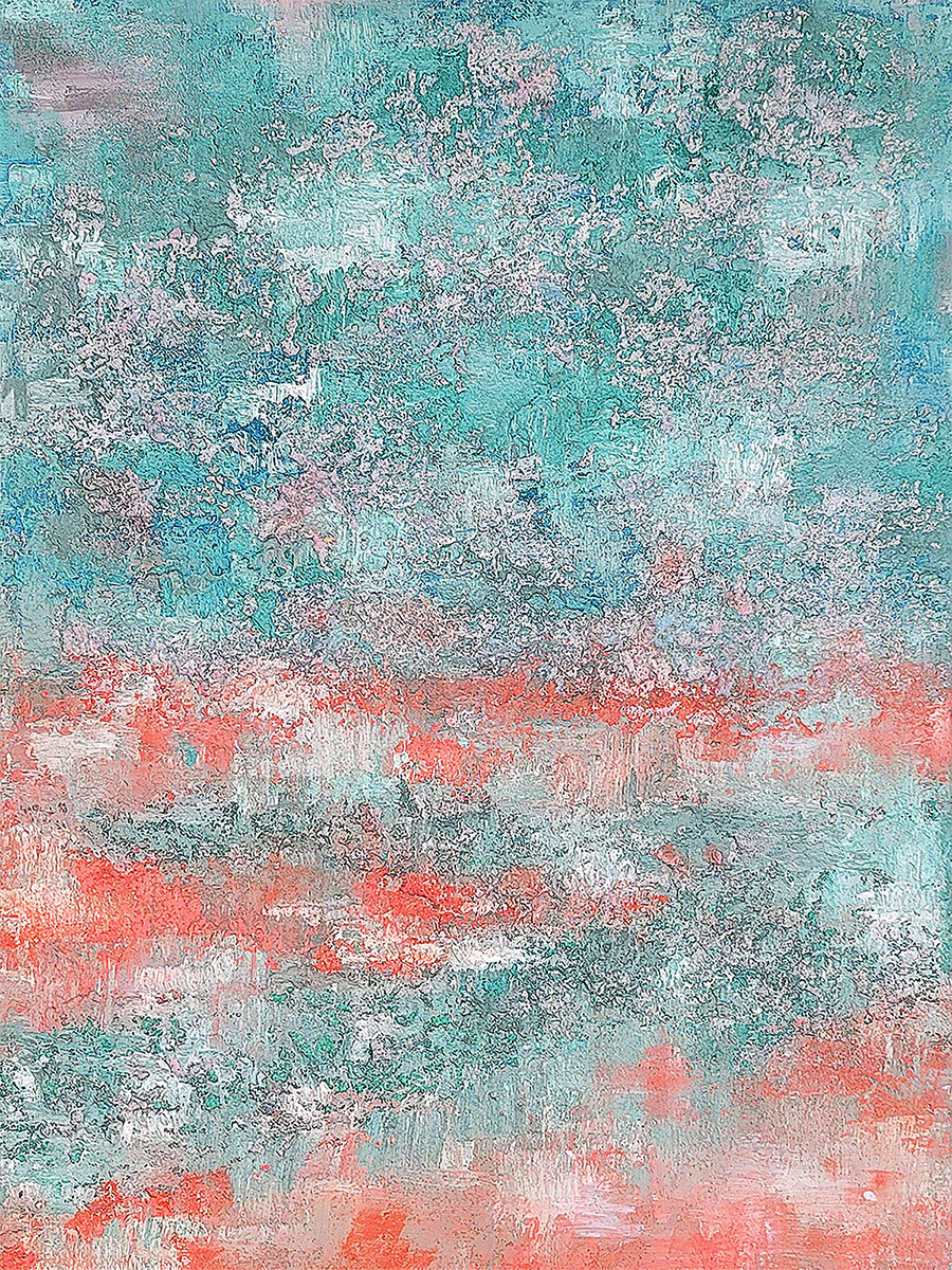Abstract art in turquoise and coral